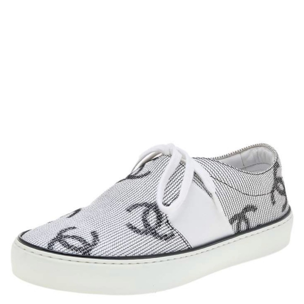 Chanel Black White CC Low Top Slip On Sneakers